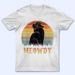 Meowdy Funny Country Music Black Cat Cowboy Hat Vintage T Shirt