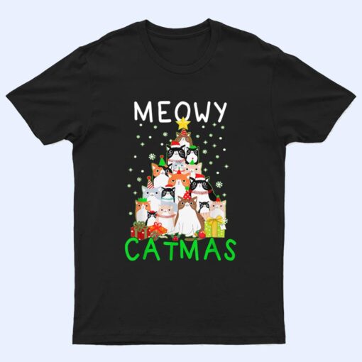 Meowy Catmas Cat Christmas Tree Xmas T Shirt