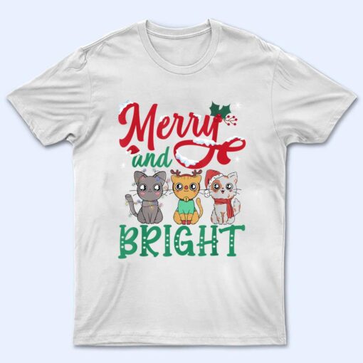 Merry And Bright Cat Christmas T Shirt