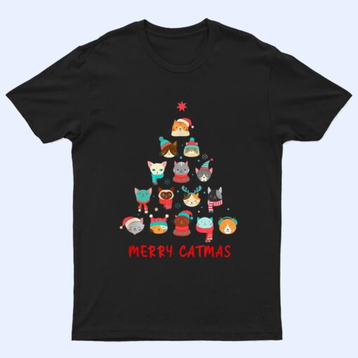 Merry Catmas Cat Christmas Tree Feline Festive T Shirt