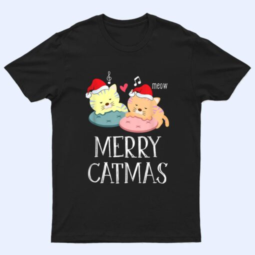 Merry Catmas Pajama Christmas Lights Funny Holiday Cat Mom T Shirt