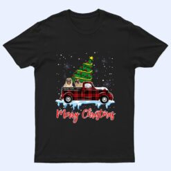 Merry Christmas Bulldog Xmas Plaid Red Truck Tree on Car T Shirt