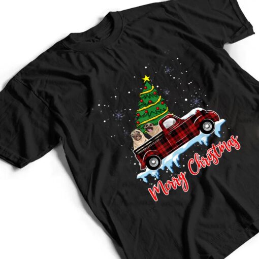 Merry Christmas Bulldog Xmas Plaid Red Truck Tree on Car T Shirt