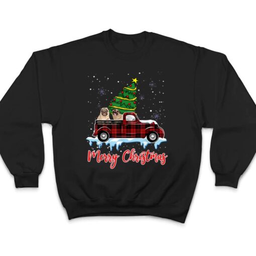 Merry Christmas Bulldog Xmas Plaid Red Truck Tree on Car T Shirt
