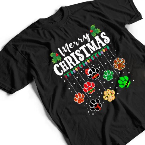 Merry Christmas Dog Paw Print Funny Xmas Light Family Pajama T Shirt