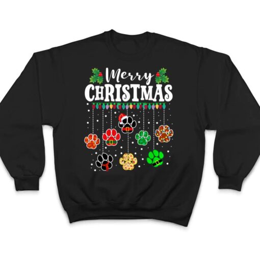Merry Christmas Dog Paw Print Funny Xmas Light Family Pajama T Shirt