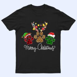 Merry Christmas Dog Paws Lights Buffalo Plaid & Leopard Xmas T Shirt