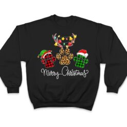 Merry Christmas Dog Paws Lights Buffalo Plaid & Leopard Xmas T Shirt - Dream Art Europa