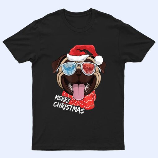 Merry Christmas Pug Dog Santa Hat sunglasses Xmas T Shirt