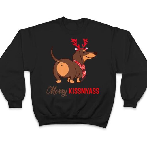 Merry Kissmyass Funny Christmas Reindeer Dachshund Dog Lover T Shirt