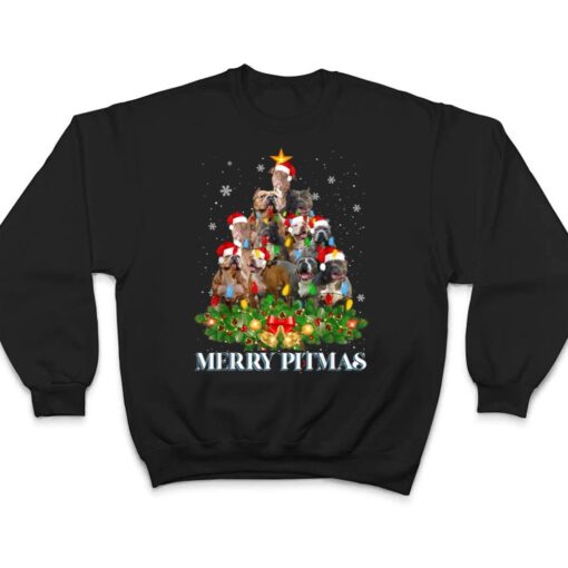 Merry Pitmas Pitbull Dog Ugly Christmas Tree Dogs T Shirt