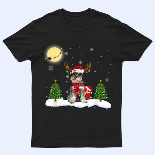 Miniature Schnauzer Christmas Lights Santa Xmas Dog Lover T Shirt