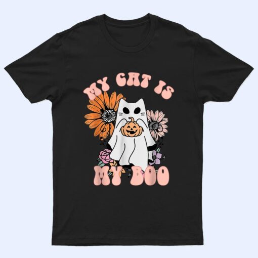 My Cat Is My Boo Floral Groovy Ghost Cat Spooky Halloween T Shirt