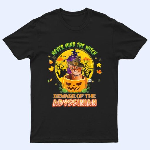 Never Mind He Witch Beware Of Abyssinian Cat Halloween Hat T Shirt