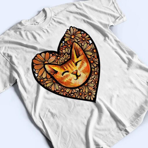 Orange Tiger Stripe Cat Heart Art flower Premium T Shirt