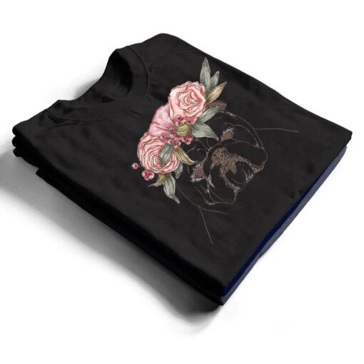 Outline with flowers English British Bulldog T Shirt