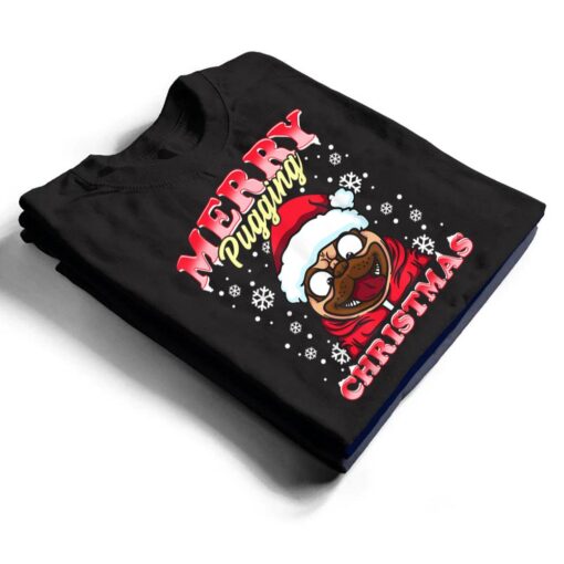 PUG  Funny Snowflakes Christmas Dog Wearing a Santa Hat T Shirt