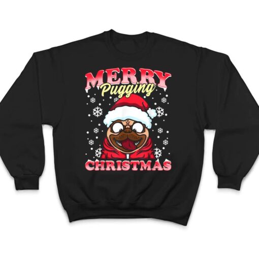 PUG  Funny Snowflakes Christmas Dog Wearing a Santa Hat T Shirt