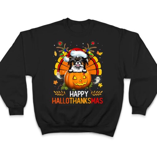 Papillon Dog Happy Hallothanksmas Halloween Christmas T Shirt