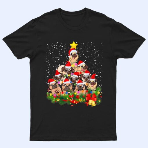 Pug Christmas Tree Dog Santa Merry Pugmas Xmas T Shirt