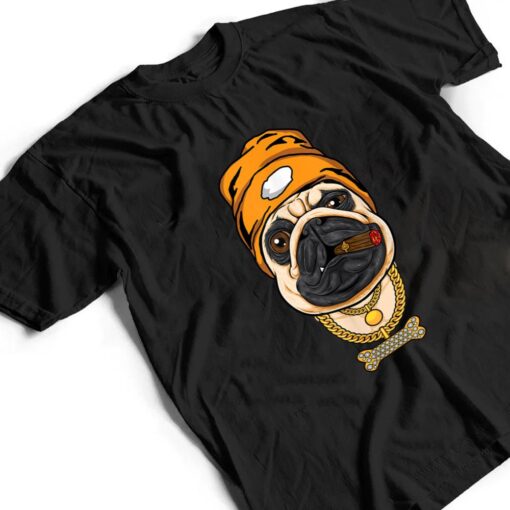 Pug Dog lover hipster pug with beanie golden bone necklace T Shirt
