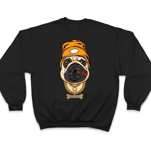 Pug Dog lover hipster pug with beanie golden bone necklace T Shirt