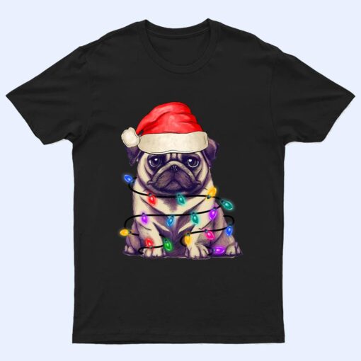 Pug Santa Christmas Tree Lights Xmas Boys Dog Dogmas T Shirt