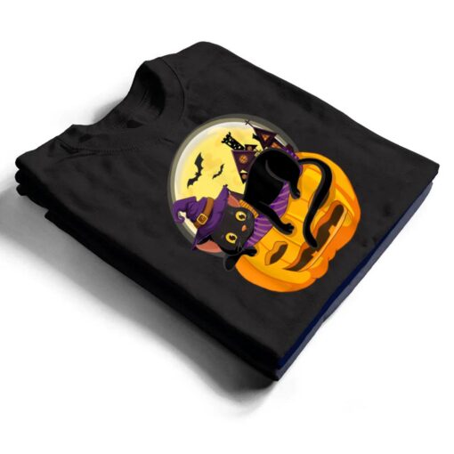 Pumpkin Black Cat Halloween Costume Scary Witch Autumn Fall T Shirt