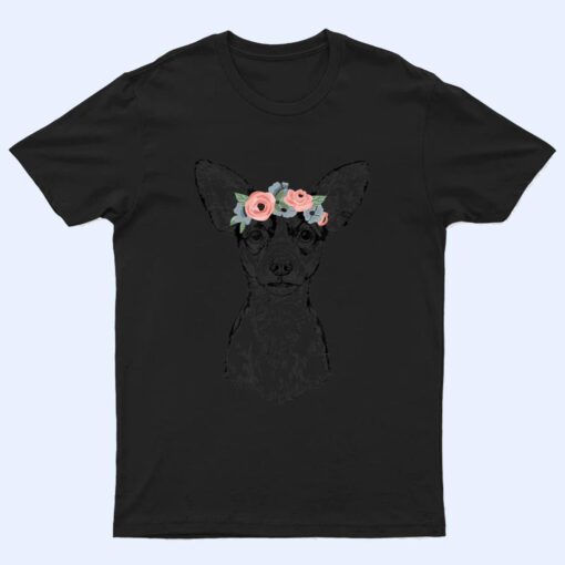 Rat Terrier with Floral Headband Dog Mom T Shirt