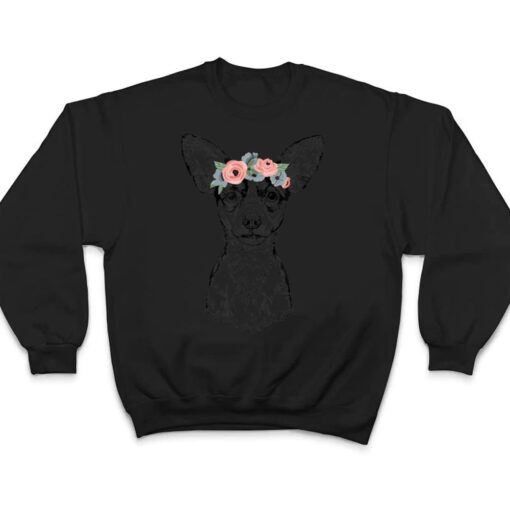 Rat Terrier with Floral Headband Dog Mom T Shirt