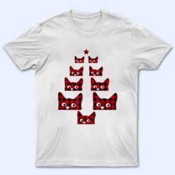 Red Plaid Buffalo Cat Christmas Tree Pajamas Cat Xmas Family T Shirt