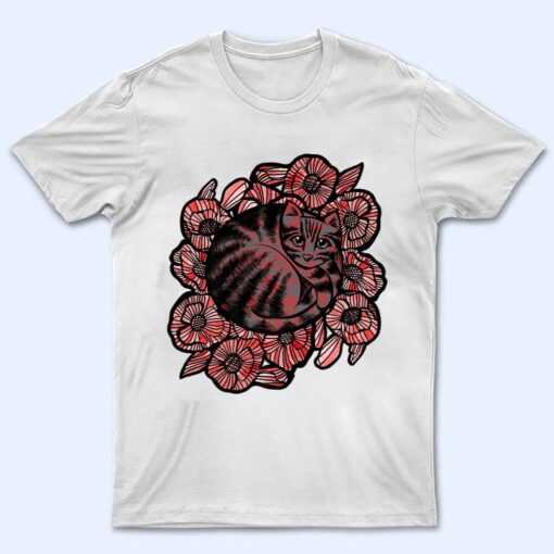 Red Poppy Gardener Cat Flower Kitty Cats Art T Shirt