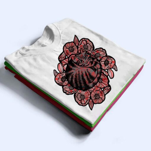 Red Poppy Gardener Cat Flower Kitty Cats Art T Shirt