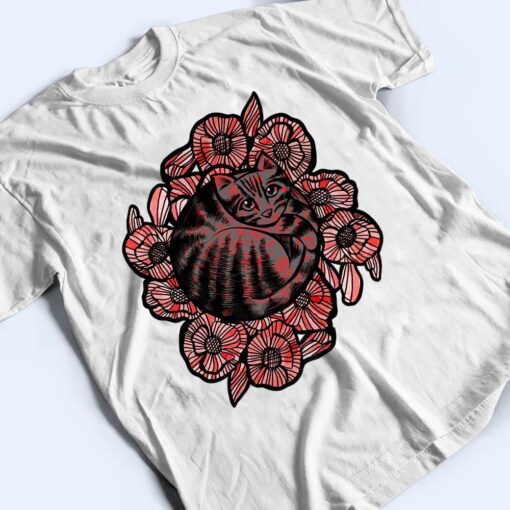 Red Poppy Gardener Cat Flower Kitty Cats Art T Shirt