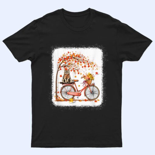 Retro Bicycle Cat Autumn Leaves Fall Thanksgiving Ver 2 T Shirt