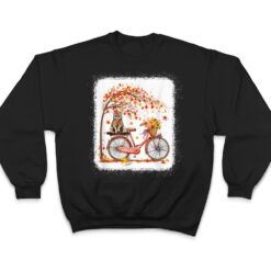 Retro Bicycle Cat Autumn Leaves Fall Thanksgiving Ver 2 T Shirt - Dream Art Europa