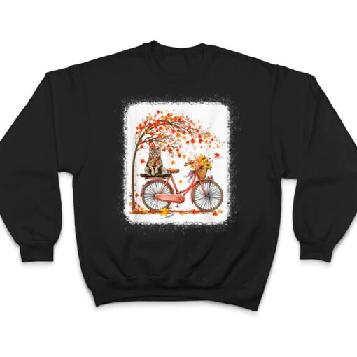 Retro Bicycle Cat Autumn Leaves Fall Thanksgiving Ver 2 T Shirt