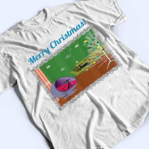 Retro Christmas  Mid Century Modern Two Cats Tree T Shirt