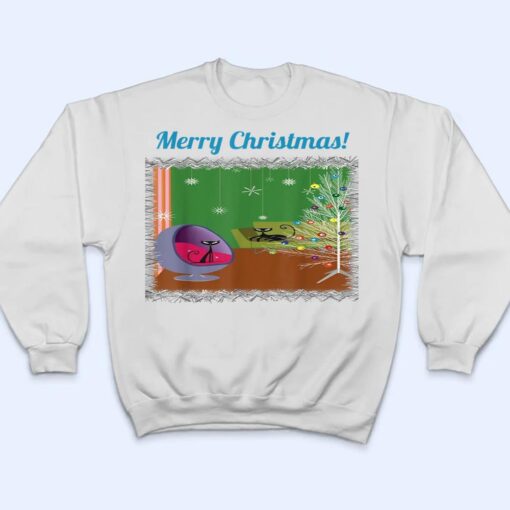 Retro Christmas  Mid Century Modern Two Cats Tree T Shirt