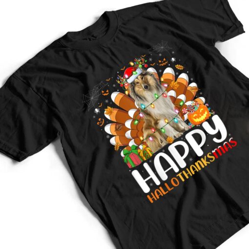 Rough Collie Dog Halloween Christmas Happy Hallothanksmas T Shirt