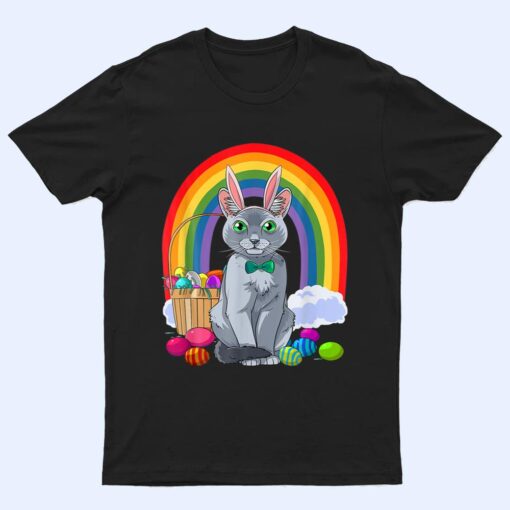 Russian Blue Cat Easter Eggs Bunny T Shirt