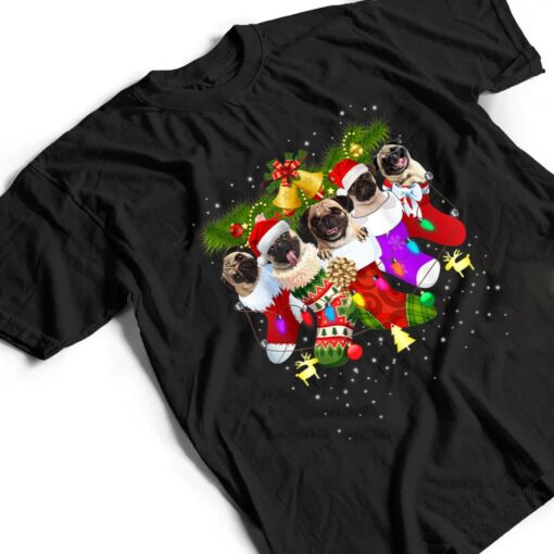 Santa Pugs in Christmas Socks Funny Xmas Dog Lover Pug Mom T Shirt