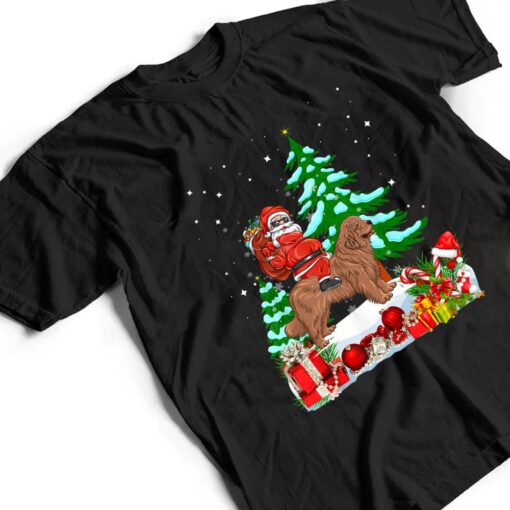 Santa Riding Newfoundland Dog Theme Christmas Newfoundland T Shirt