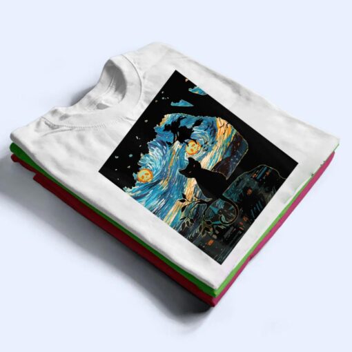 Scary Night Cat Halloween, Starry Night Cat Van Gogh Cat T Shirt