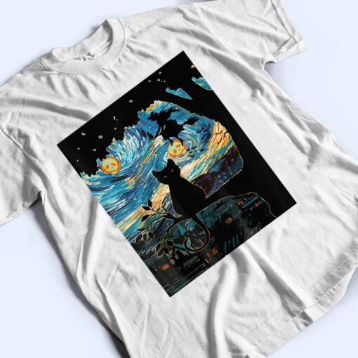 Scary Night Cat Halloween, Starry Night Cat Van Gogh Cat T Shirt