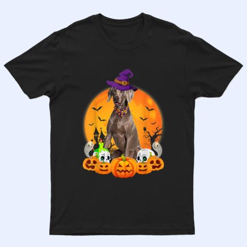 Scary Pumpkin Skull Witch Weimaraner Dog Halloween T Shirt