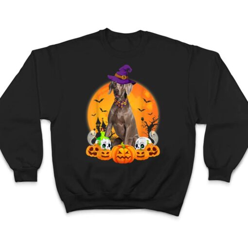 Scary Pumpkin Skull Witch Weimaraner Dog Halloween T Shirt