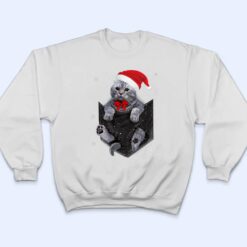 Scottish Fold Cat Pocket with Christmas Santa Hat T Shirt - Dream Art Europa