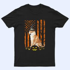 Shiba Inu Dog Pumpkin American Flag Vintage Halloween Witch T Shirt