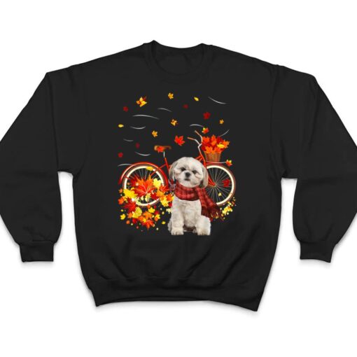 Shih Tzu Bike Autumn Dog Leaf Fall Funny Fall Y'all T Shirt